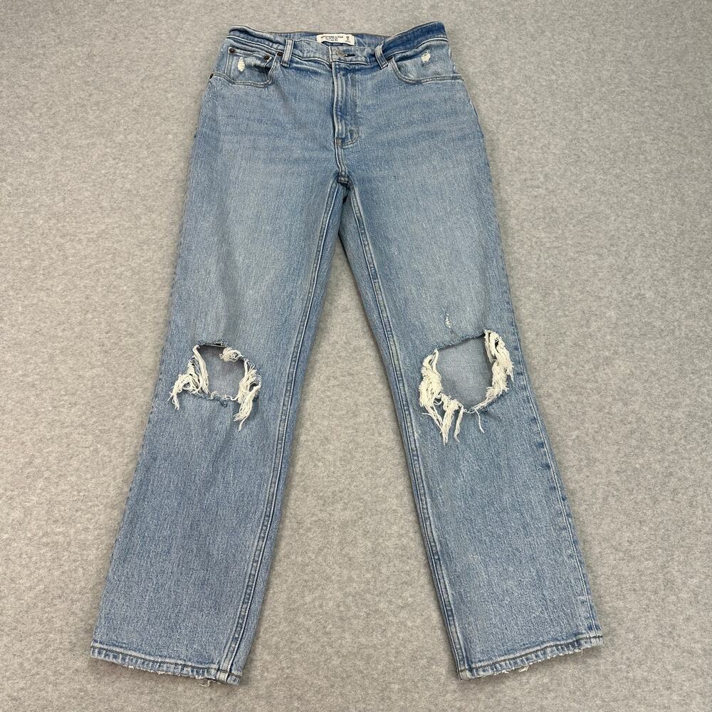 Abercrombie & Fitch Jeans 90s Straight Light Wash Distressed High Rise 28 Short